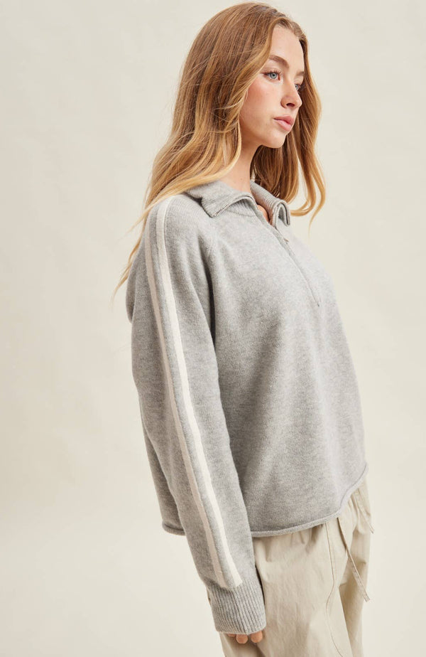Varsity Striped Half-Zip Sweater