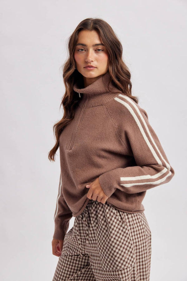 Varsity Striped Half-Zip Sweater