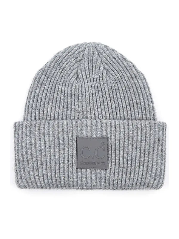 C.C. Solid Ribbed Knit Patch Beanie