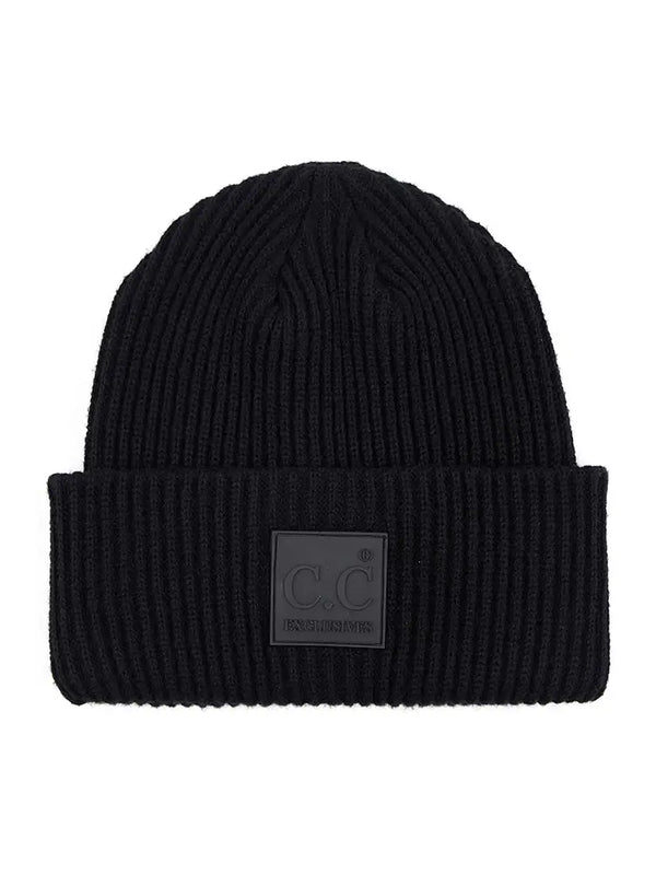 C.C. Solid Ribbed Knit Patch Beanie