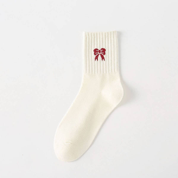 Red Bow Cotton Crew Socks