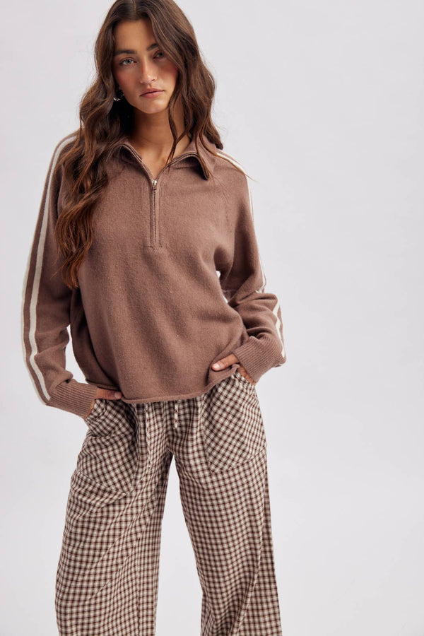 Varsity Striped Half-Zip Sweater