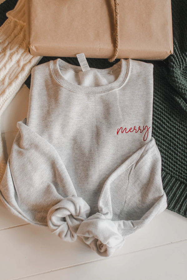 "Merry" Embroidered Crewneck
