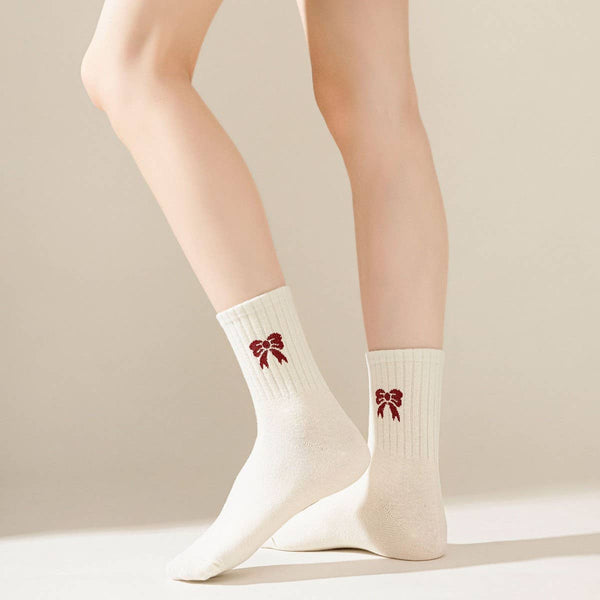 Red Bow Cotton Crew Socks