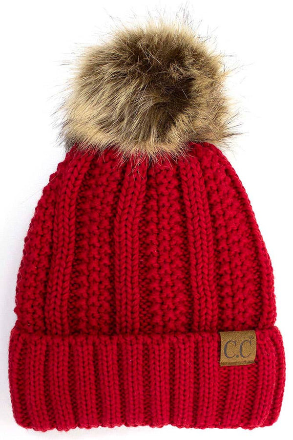 C.C. Knit Pom Beanie with Fuzzy Lining