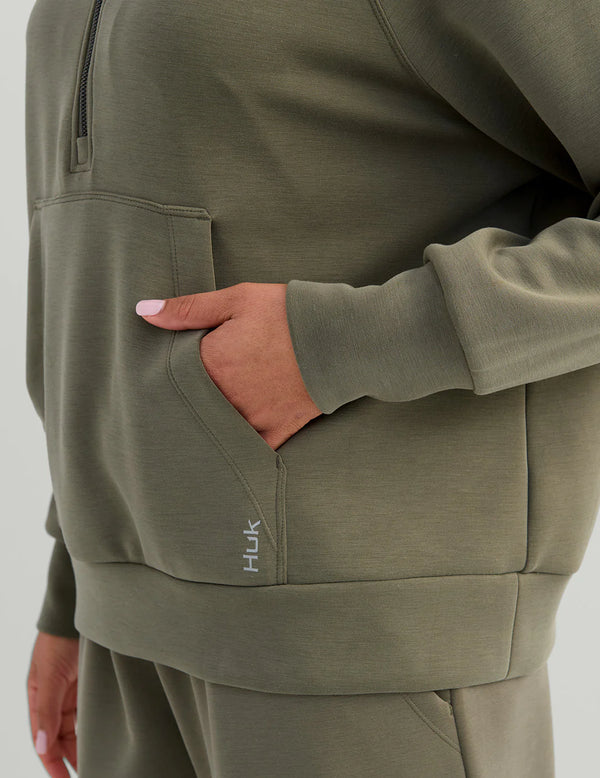 Huk Women's Bayside 1/2 Zip Hoodie - Moss