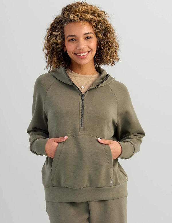 Huk Women's Bayside 1/2 Zip Hoodie - Moss