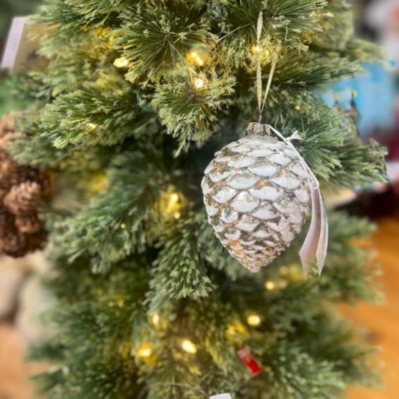 Snowy Pinecone Glass Ornament