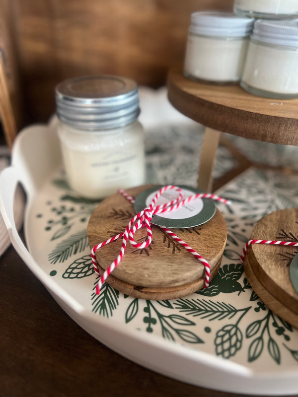 Wood Snowflake Coaster Set