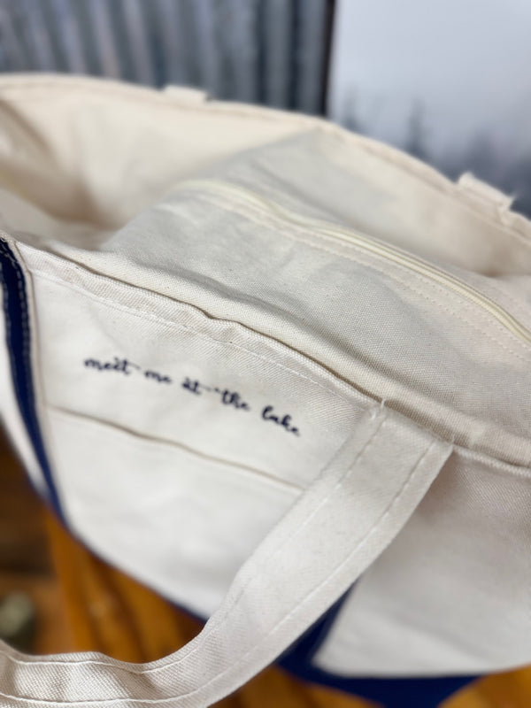 Meet Me At The Lake Canvas Embroidered Tote