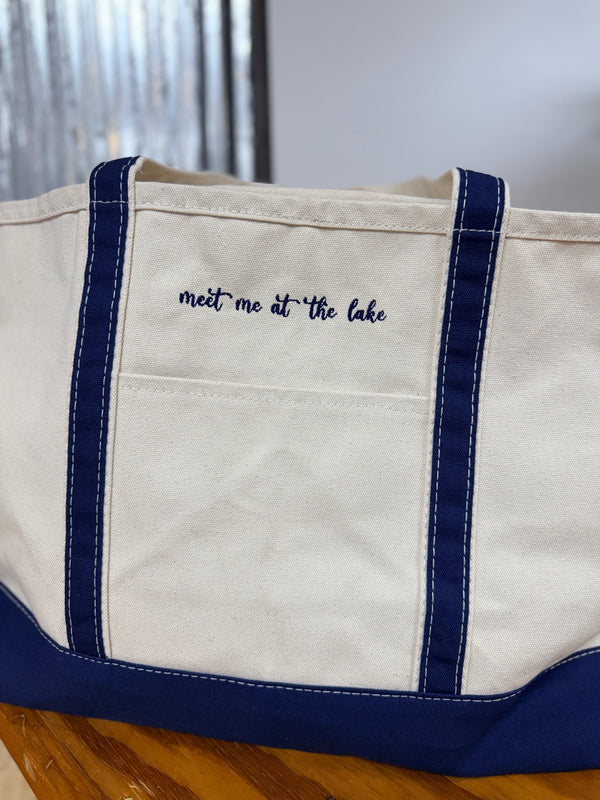 Meet Me At The Lake Canvas Embroidered Tote