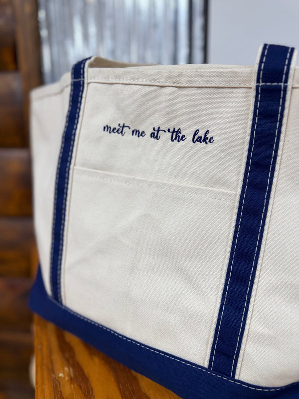 Meet Me At The Lake Canvas Embroidered Tote