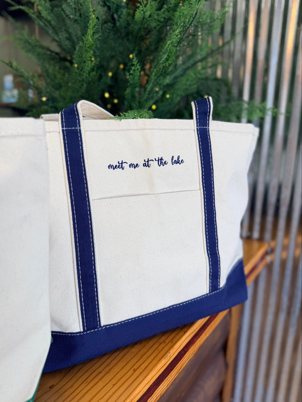 Meet Me At The Lake Canvas Embroidered Tote