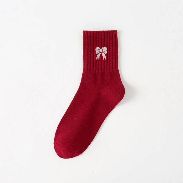 Red Bow Cotton Crew Socks
