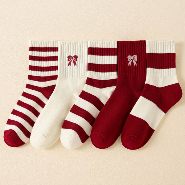Red Bow Cotton Crew Socks